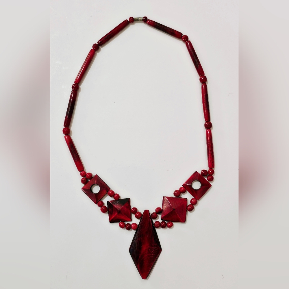 Vintage Red Geometric Statement Necklace